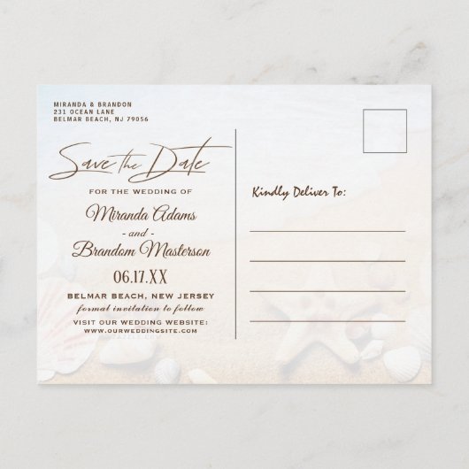 Tropische zeesterren strand bruiloft Save the Date Aankondigingskaart (Achterkant)