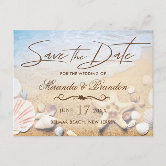 Tropische zeesterren strand bruiloft Save the Date Aankondigingskaart (Voorkant)