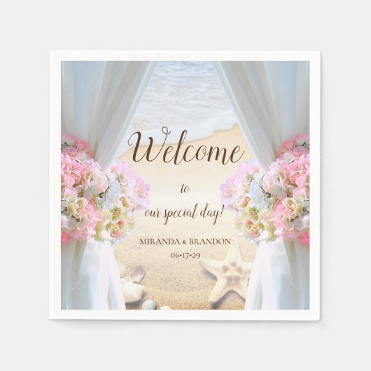 Tropische zeesterren strand bruiloft servetten (Voorkant)