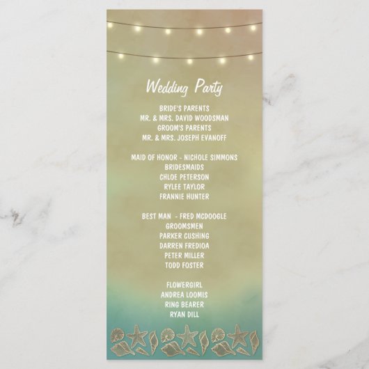 Tropische zeesterren strand schelp bruiloft progra programmakaart (Achterkant)