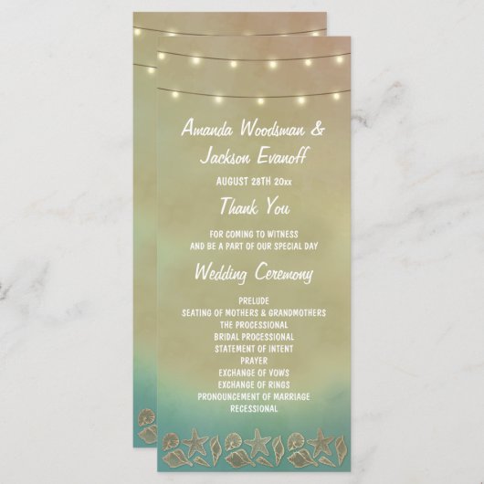 Tropische zeesterren strand schelp bruiloft progra programmakaart (Voorkant / Achterkant)