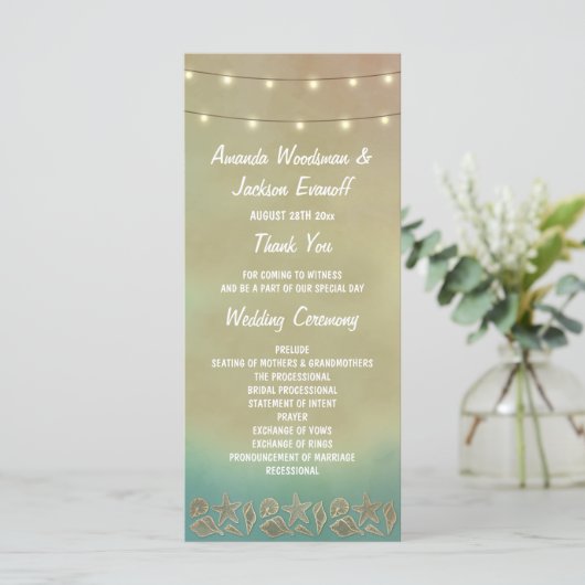 Tropische zeesterren strand schelp bruiloft progra programmakaart (Staand voorkant)