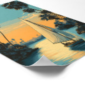 Tropische zeilboot zonsondergang - Palm Tree Lagoo Poster (Hoek)