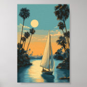 Tropische zeilboot zonsondergang - Palm Tree Lagoo Poster (Voorkant)