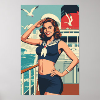 Tropische Zeiler Pin-Up Meisje – Retro 1950s Cruis Poster