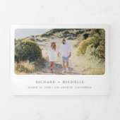 Tropische Zilveren Palm Foto QR Code Huwelijk Drieluik Uitnodiging (Cover)