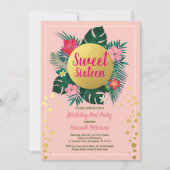Tropische zoete zestien 16 zwembad partij roze en kaart (Voorkant)