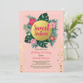 Tropische zoete zestien 16 zwembad partij roze en  kaart (Staand voorkant)