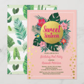 Tropische zoete zestien 16 zwembad partij roze en  kaart (Voorkant / Achterkant)