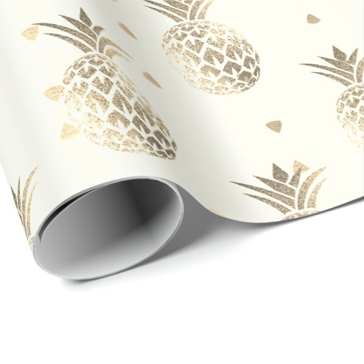 Tropische zomer ananas fruit goud sepia lux cadeaupapier (Rol Hoek)