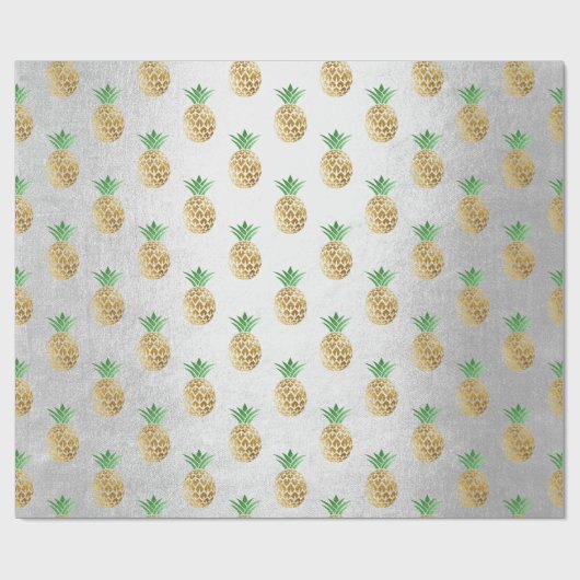 Tropische zomer ananas gouden munt vruchten grijs cadeaupapier (Vlak)