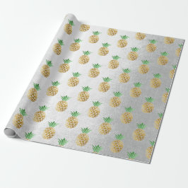 Tropische zomer ananas gouden munt vruchten grijs cadeaupapier
