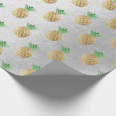 Tropische zomer ananas gouden munt vruchten grijs cadeaupapier (Hoek)