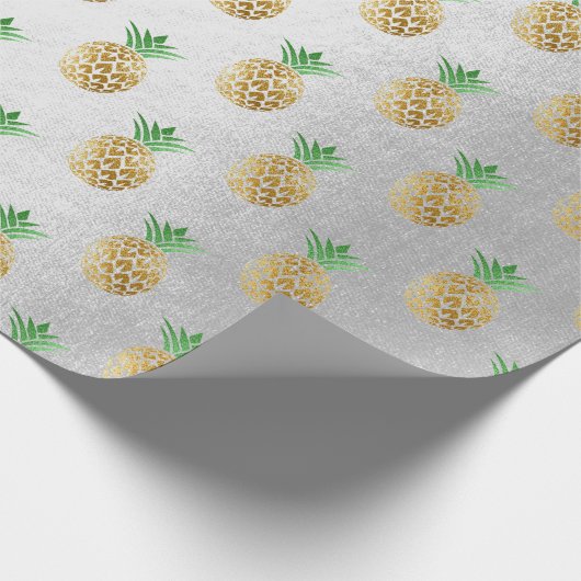 Tropische zomer ananas gouden munt vruchten grijs cadeaupapier (Hoek)