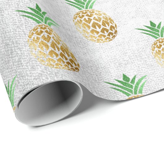 Tropische zomer ananas gouden munt vruchten grijs cadeaupapier (Rol Hoek)