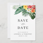 Tropische zomer bloemengroen bruiloft foto save the date (Voorkant)