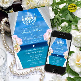 Tropische zomer bloemenoceaan strand bruiloft kaart