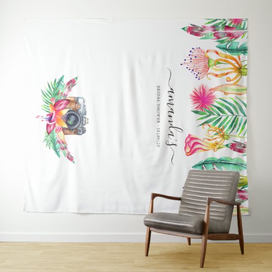 Tropische zomer bloemige bruids douche foto booth wandkleed (In Situ (horizontaal))