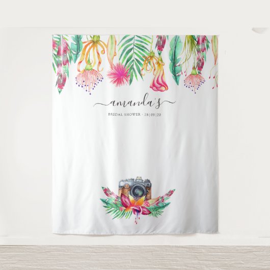 Tropische zomer bloemige bruids douche foto booth wandkleed (Voorkant)