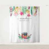 Tropische Zomer Bloemige Bruiloftsshower Fotocabin Wandkleed (Voorkant)