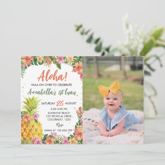 Tropische Zomer Bloemige Verjaardagsuitnodiging Kaart (Staand voorkant)