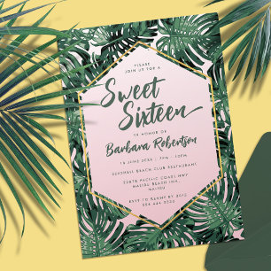Tropische Zomer Blush Roze Groen Sweet Sixteen Kaart
