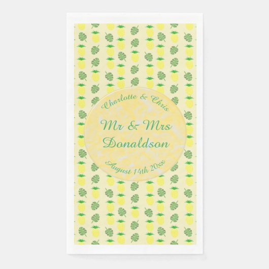 Tropische zomer bruiloft ananas en palmbladeren servet (Voorkant)