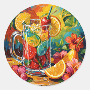Tropische zomer cocktail Impasto olieverfschilderi Ronde Sticker