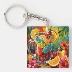 Tropische zomer cocktail Impasto olieverfschilderi Sleutelhanger