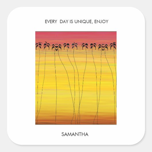 Tropische zomer en silhouet Kokosnoot Bomen Vierkante Sticker (Voorkant)