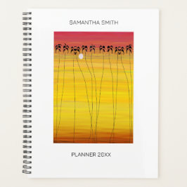 Tropische zomer en silhouet kokospalmen planner