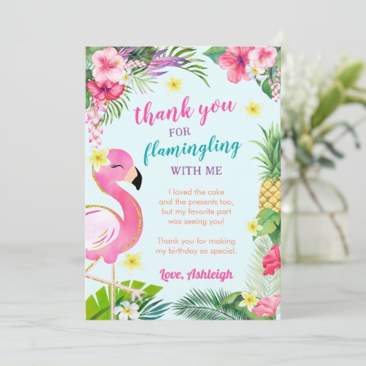 Tropische zomer flamingo bedankkaart kaart (Staand voorkant)