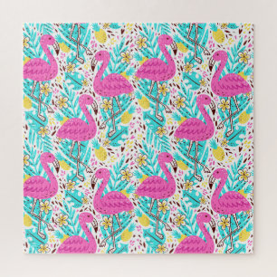 Tropische zomer flamingo: heldere patroonelementen legpuzzel