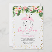 Tropische zomer flamingo paar douche uitnodiging (Voorkant)