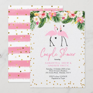Tropische zomer flamingo paar douche uitnodiging