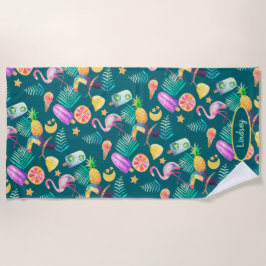 Tropische Zomer Fun Patroon Monogram Strandlaken