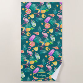 Tropische Zomer Fun Patroon Monogram Strandlaken