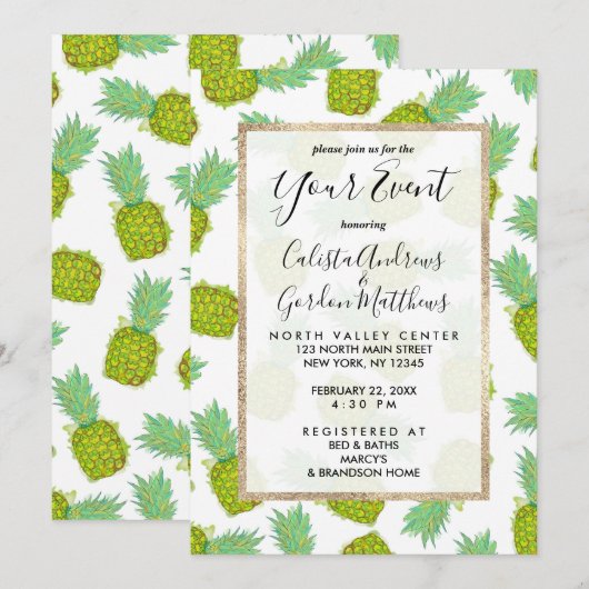 Tropische Zomer Geel Groene Ananas Fruit Kaart (Voorkant / Achterkant)