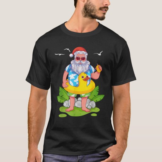 Tropische Zomer Grappig Hawaiiaanse Kerstman Kerst T-shirt (Voorkant)