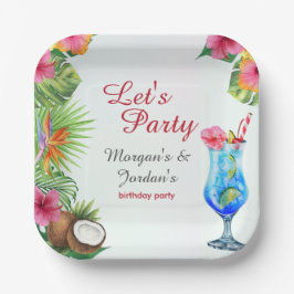 Tropische zomer koppels vriend gezamenlijke verjaa papieren bordje