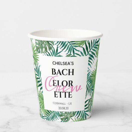 Tropische zomer Leaf Bachelorette Crew Papieren Bekers (Voorkant)