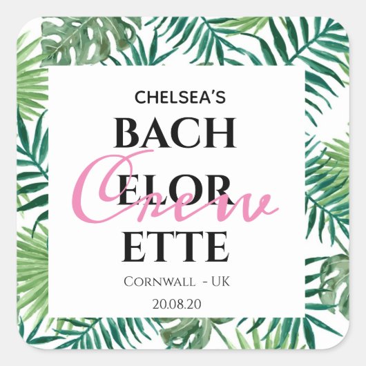 Tropische zomer Leaf Bachelorette Crew Vierkante Sticker (Voorkant)