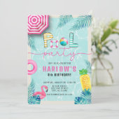 Tropische Zomer Leuk Meisje Zwembad Party Verjaard Kaart (Staand voorkant)