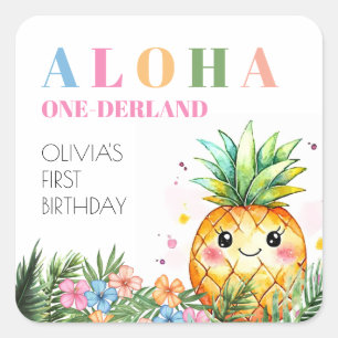 Tropische Zomer Lieve Ananas 1e Verjaardagsfeestje Vierkante Sticker