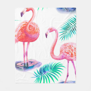 Tropische zomer met flamingoliepalmbladeren en exo fleece deken