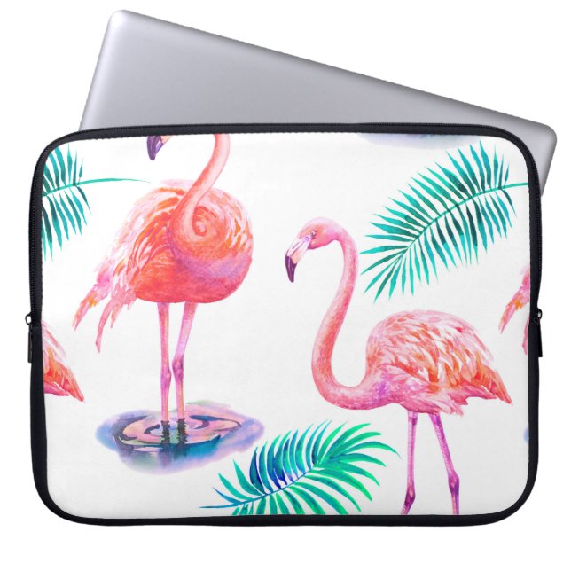 Tropische zomer met flamingoliepalmbladeren en exo laptop sleeve (Voorkant)