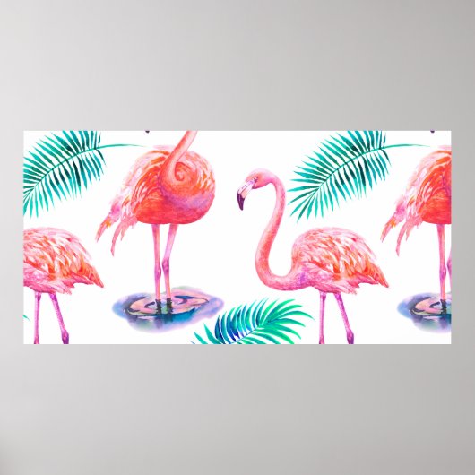 Tropische zomer met flamingoliepalmbladeren en exo poster (Voorkant)