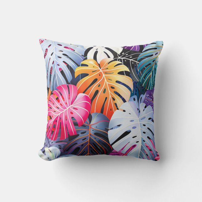Tropische zomer Monstera bladeren Kussen (Voorkant)