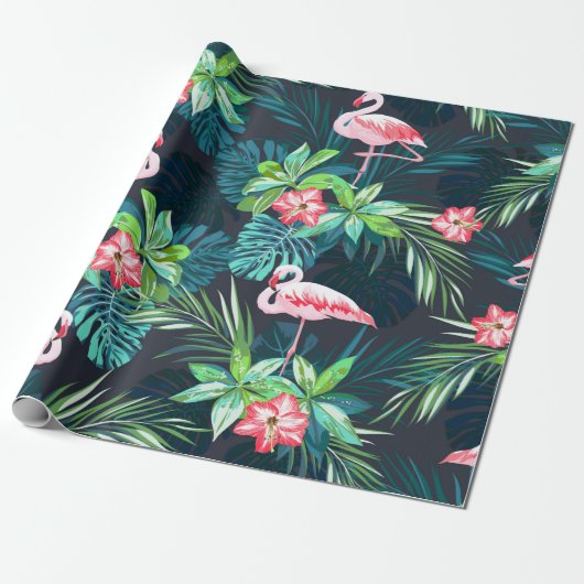 Tropische zomer naadloos patroon met flamingo bir cadeaupapier (Uitgerold)