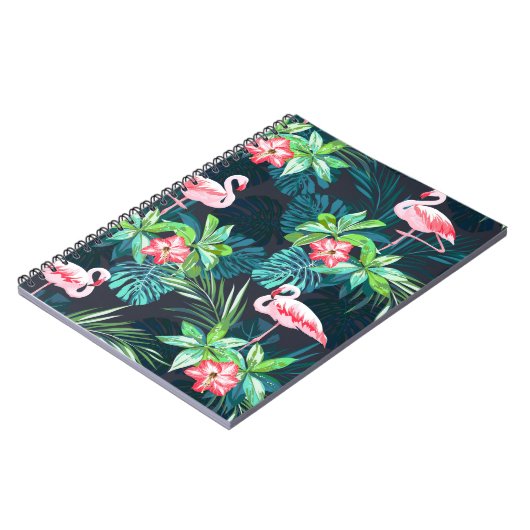 Tropische zomer naadloos patroon met flamingo bir notitieboek (Linkerzijde)